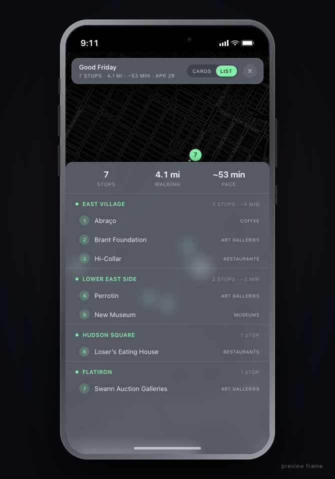 Mobile route list