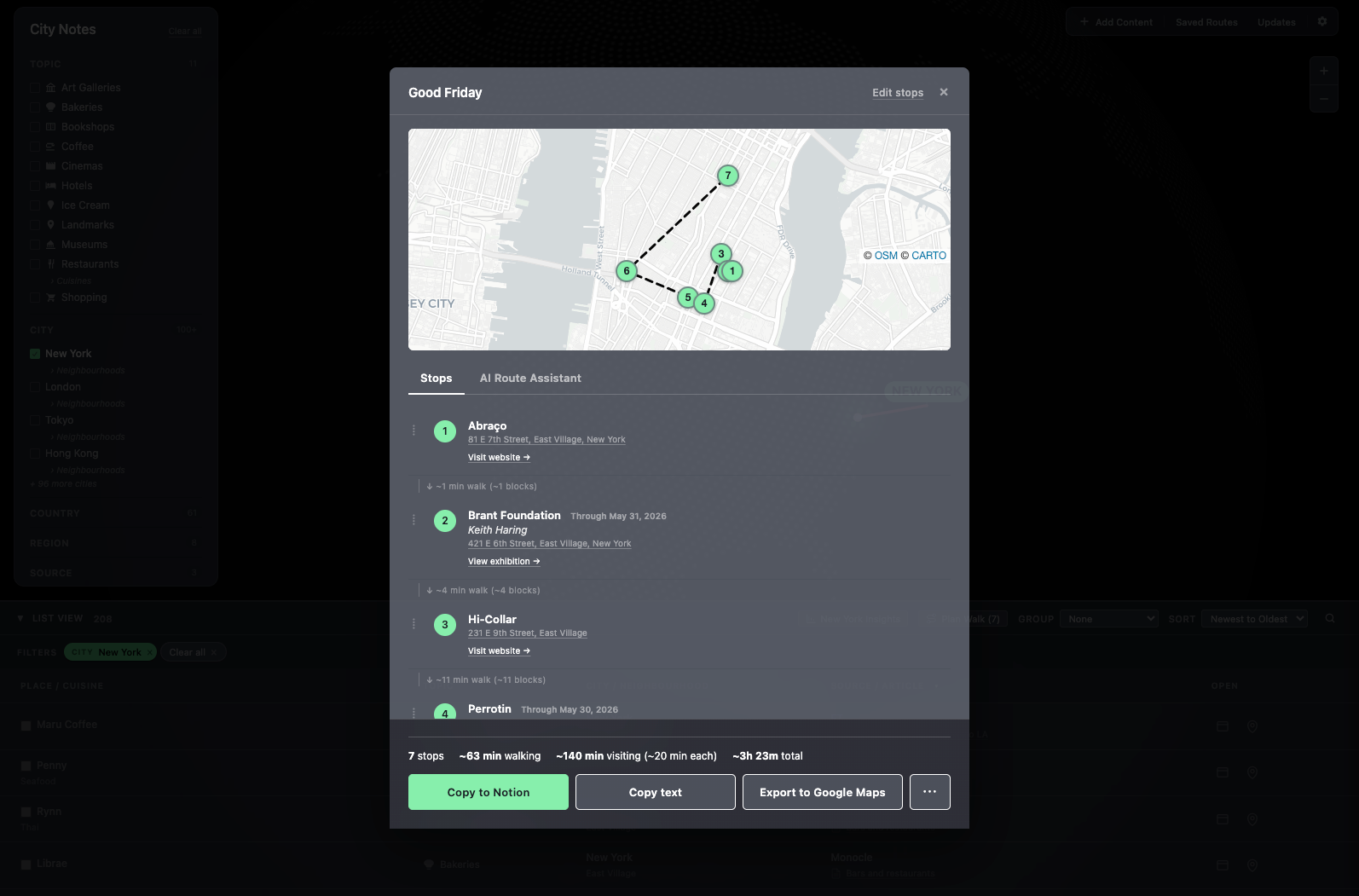 Saved route modal